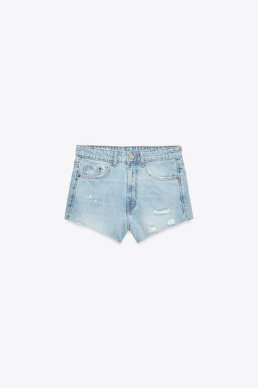 TRF RIPPED MID-WAIST MINI DENIM SHORTS - Blue by Zara - Image 6