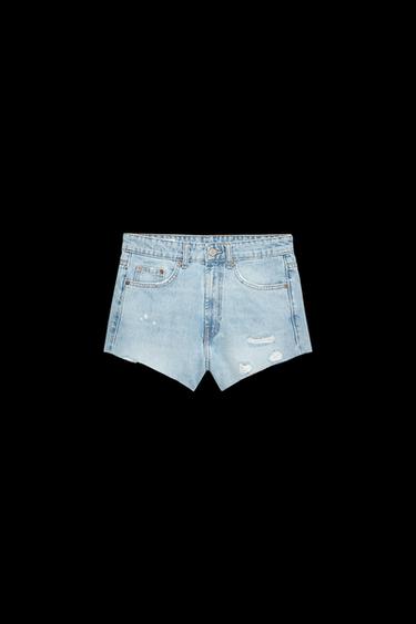 MINI-DENIM-SHORTS TRF MIT RISSEN UND MITTELHOHEM BUND - Blau von Zara - Bild 0