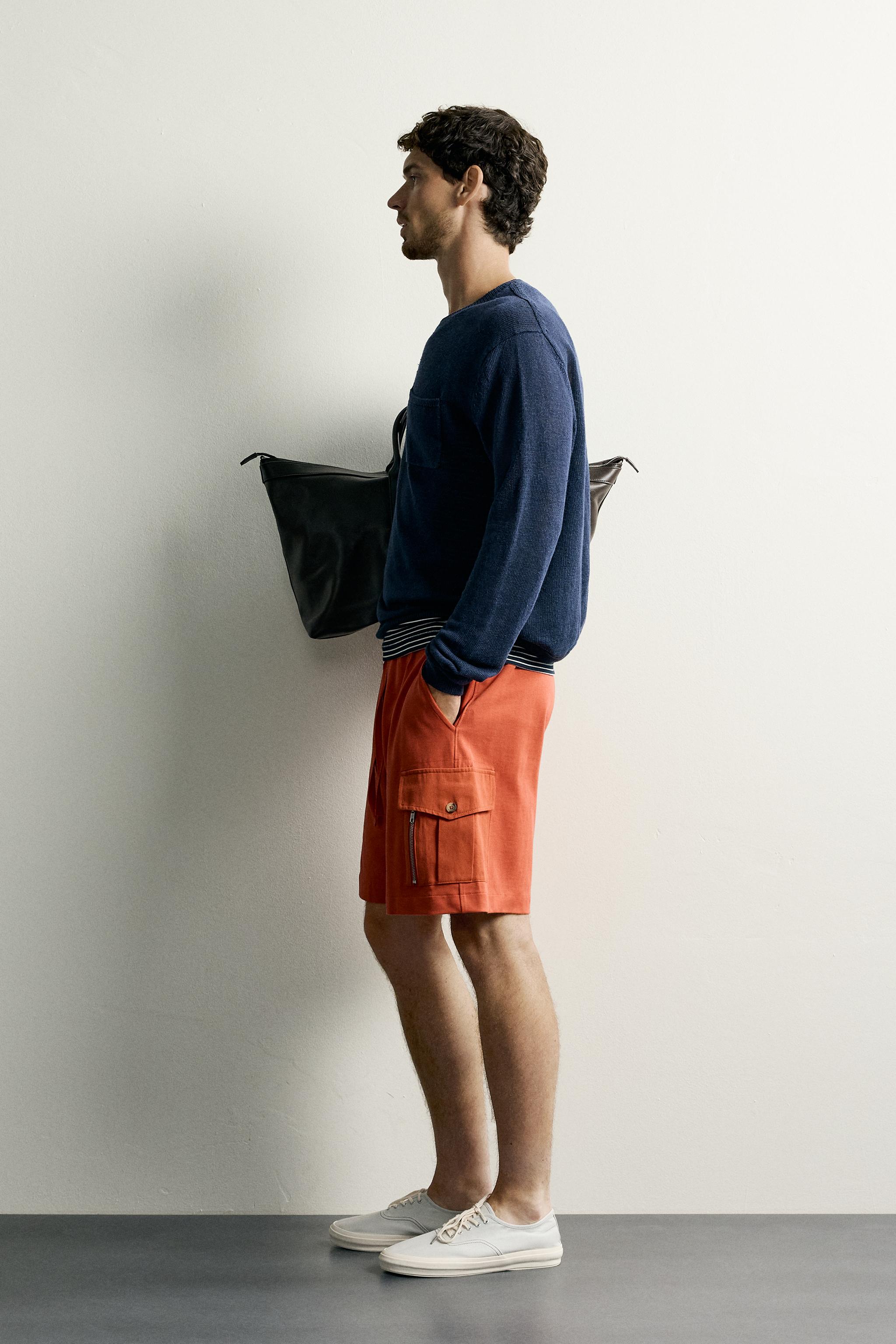 REGULAR FIT CARGO SHORTS — Orange