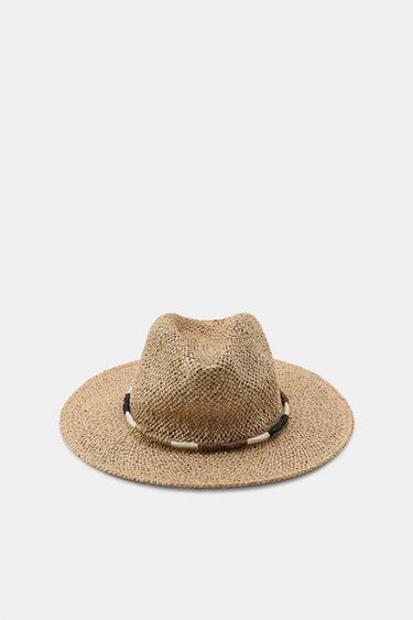 Zara WOVEN PAPER HAT WITH CORD - Light beige