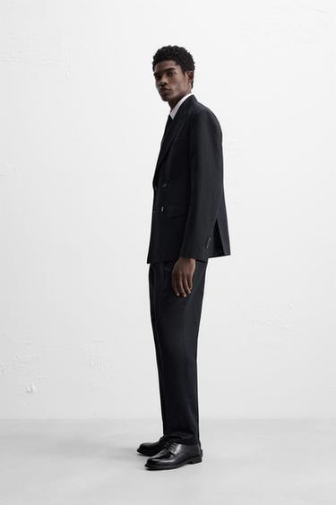 LINEN-COTTON HERRINGBONE SUIT BLAZER - Navy blue by Zara - Image 3