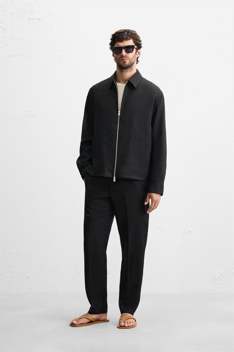 PANTALONI REGULAR FIT 100% LINO Nero ZARA Italia Italy