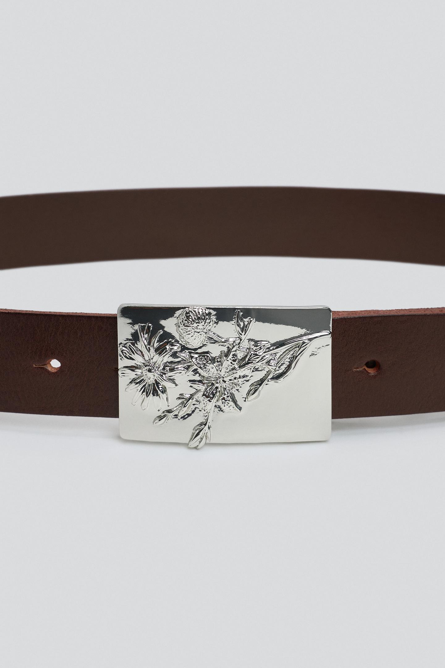 Женский ремень Zara 100% Leather Rectangular Plaque Buckle, цвет: Коричневый — фото 4