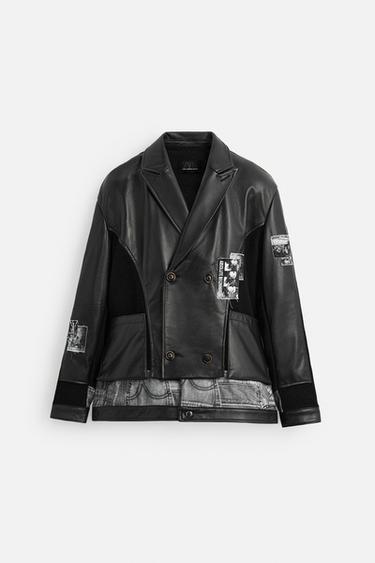 Zara 拼接真皮針織夾克 X ANDERSSON BELL - 黑色