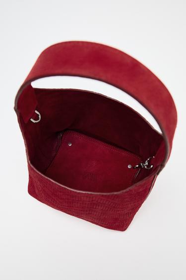 BRAIDED SUEDE MINI BUCKET BAG - Red by Zara - Image 6
