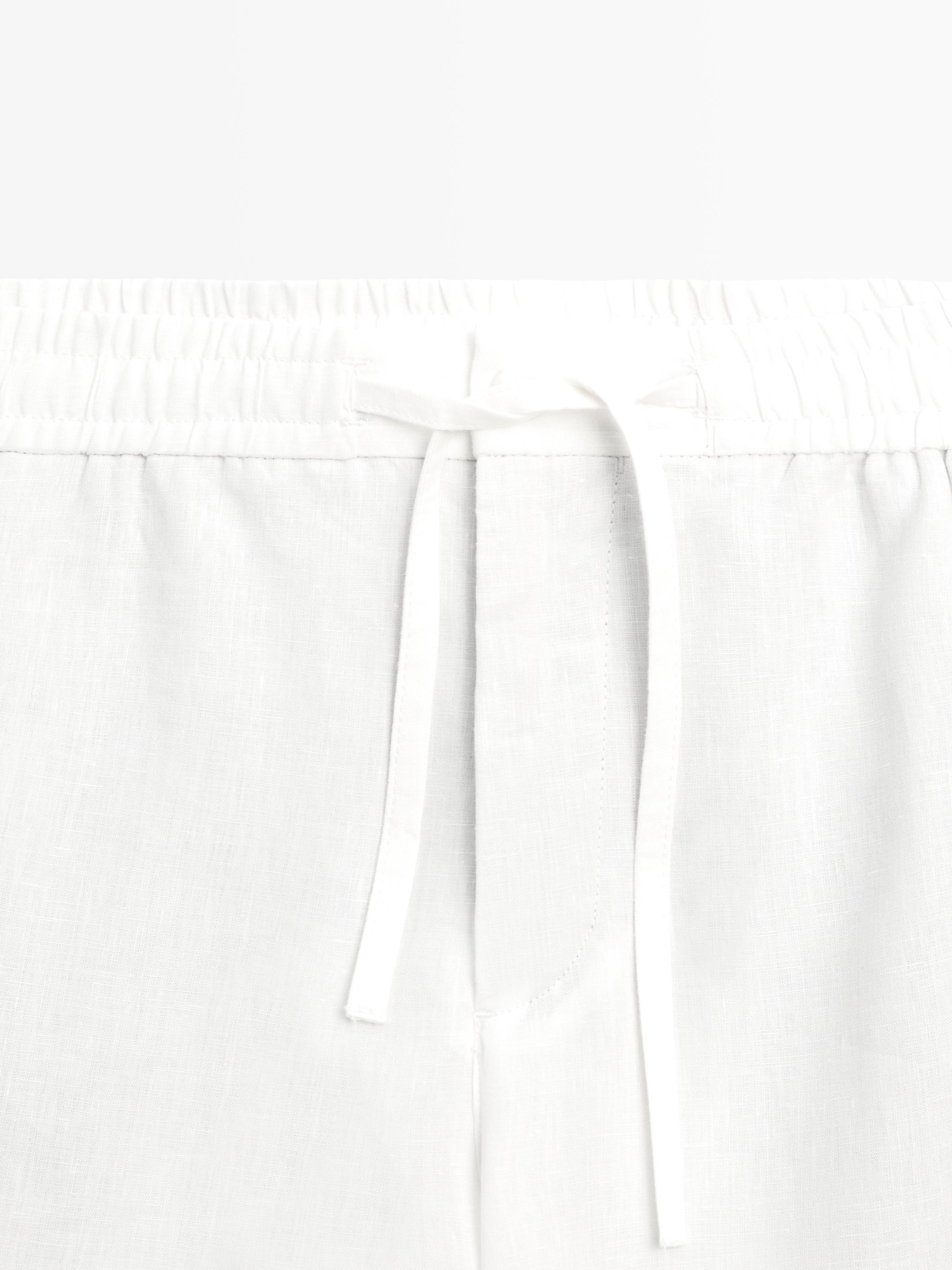 100% linen short Bermuda shorts — Oyster-white
