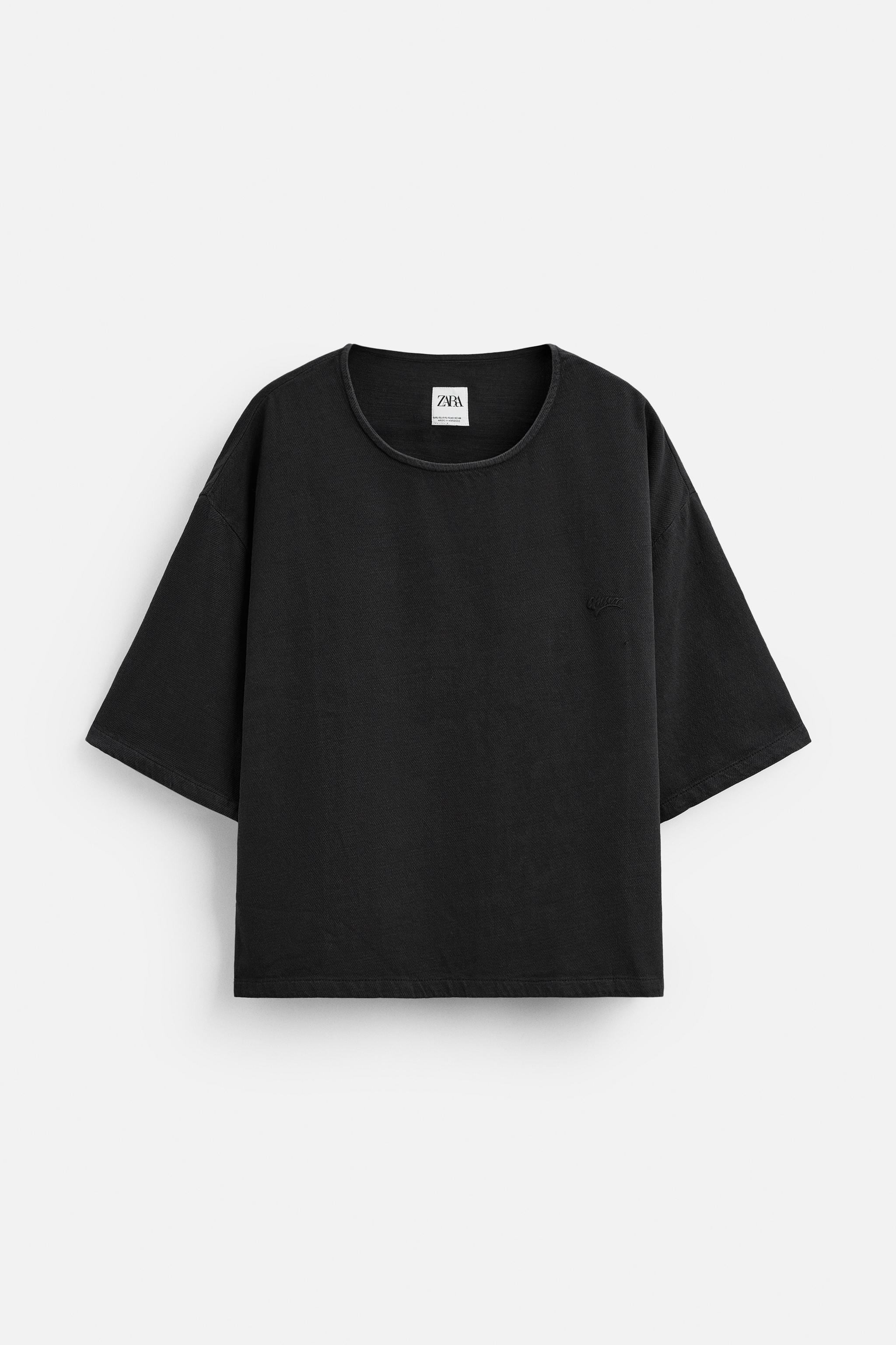 EMBROIDERED DENIM T-SHIRT - Black | ZARA Australia