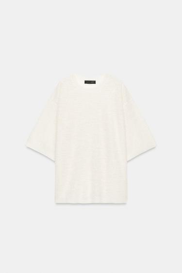 TOP OVERSIZE Z DZIANINY STRUKTURALNEJ - Ecru Zara