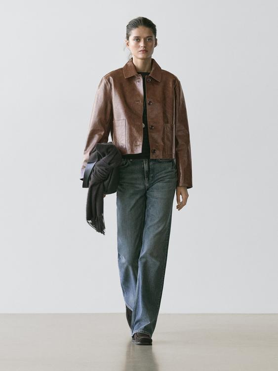 Cropped nappa leather jacket