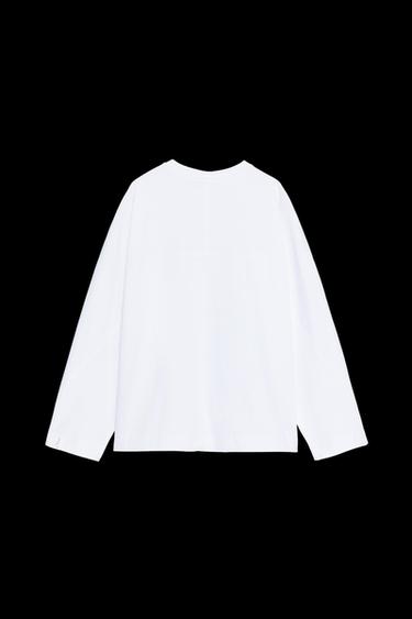 T-SHIRT AUS BAUMWOLLE MIT ETIKETT - Weiß von Zara