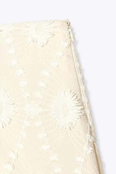 MINI SKIRT WITH FRAYED EMBROIDERY - Ecru by Zara - Image 8