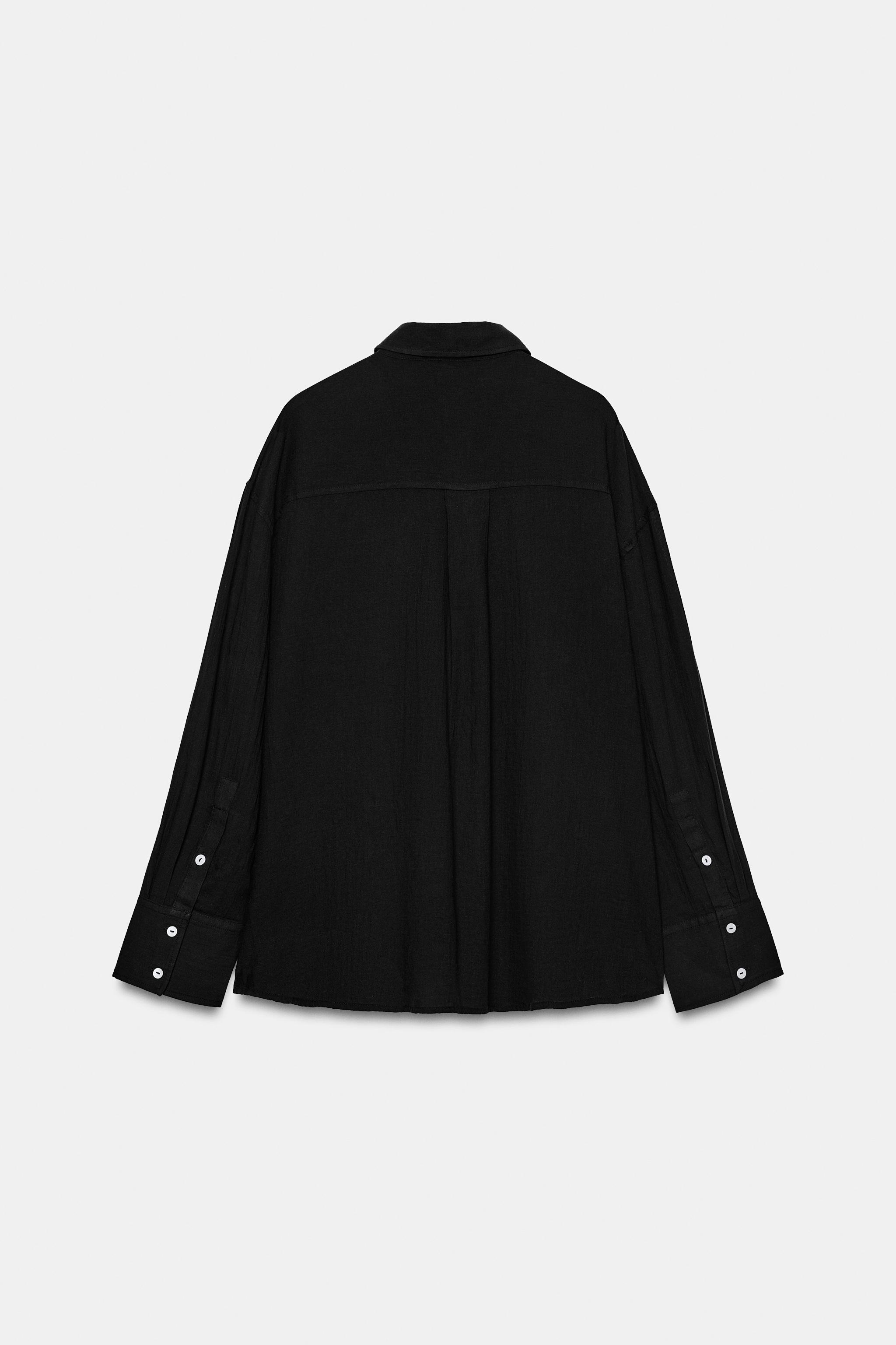 Женские рубашки Zara OVERSIZED STRIPED GAUZE SHIRT WITH POCKET — фото 5