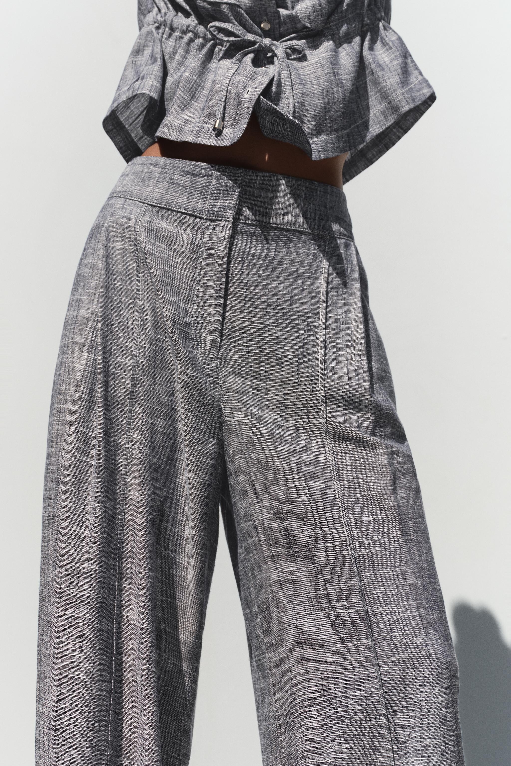 【ZARA】リネンワイドパンツ 3396/784/405 リネン地ワイドレッグパンツ - ライトブルー | ZARA Japan / 日本