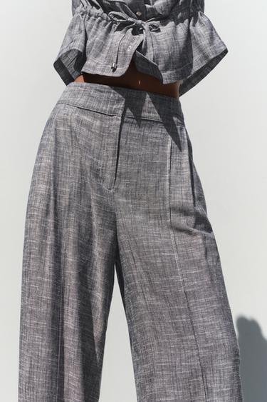 LINEN BLEND WIDE-LEG TROUSERS - Indigo by Zara - Image 4