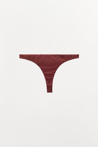 TANGA MED SILKE - granatrød fra Zara