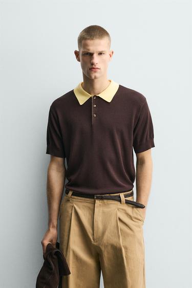 CONTRAST RELAXED FIT KNIT POLO SHIRT - Brown by Zara