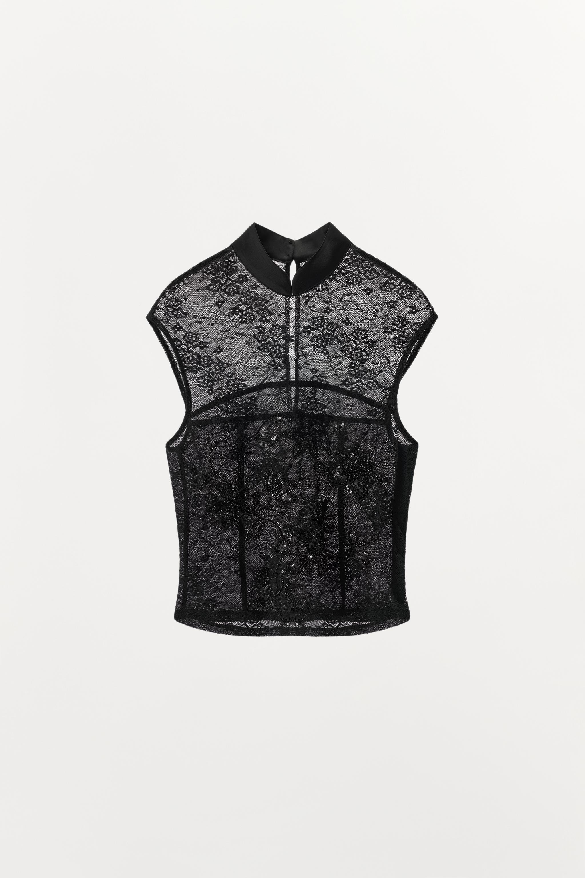 刺繍レーストップス - ブラック | ZARA Japan / 日本