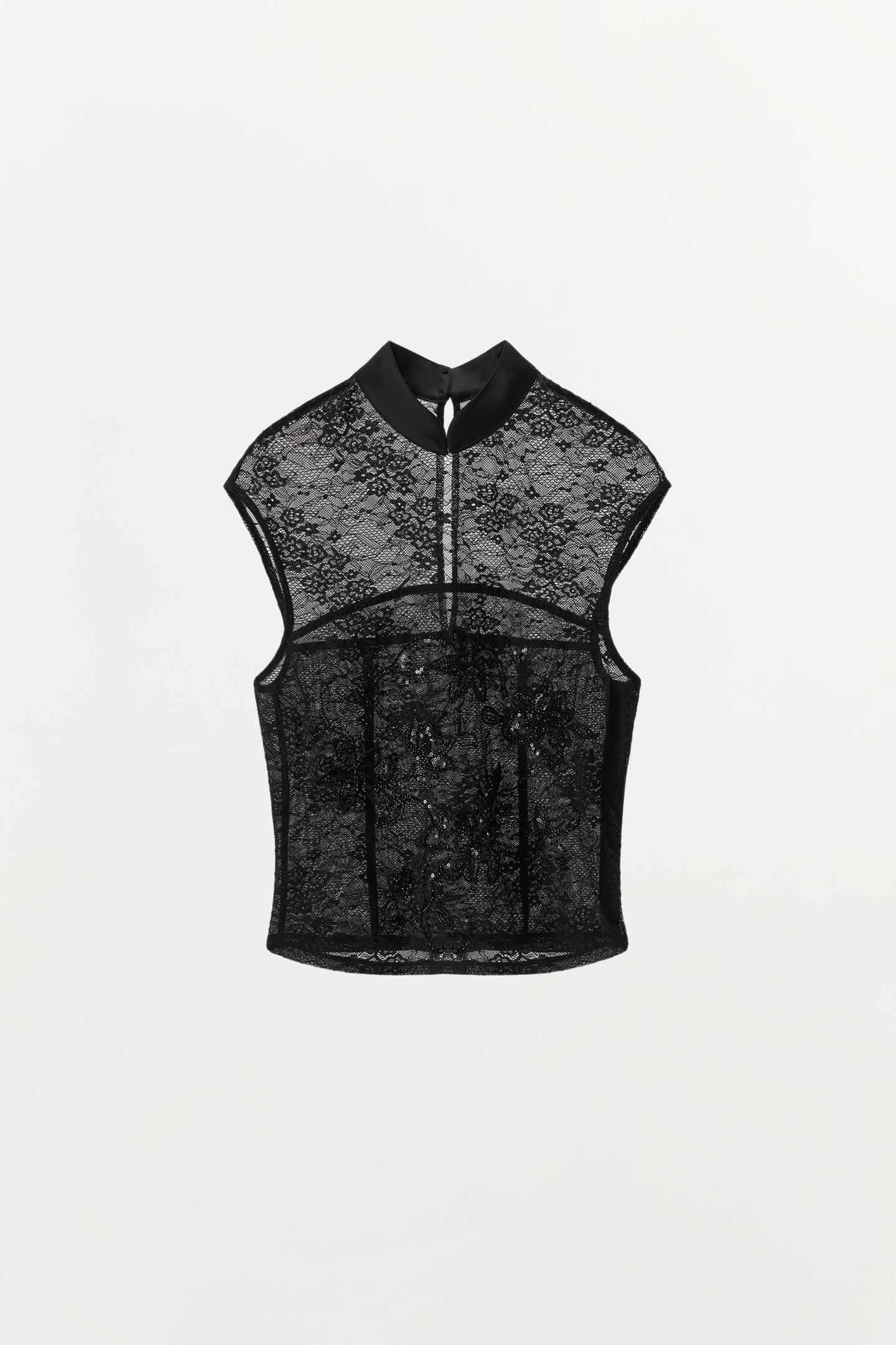 Женский топ Zara Embroidered Lace Top, цвет: Чёрный — фото 5