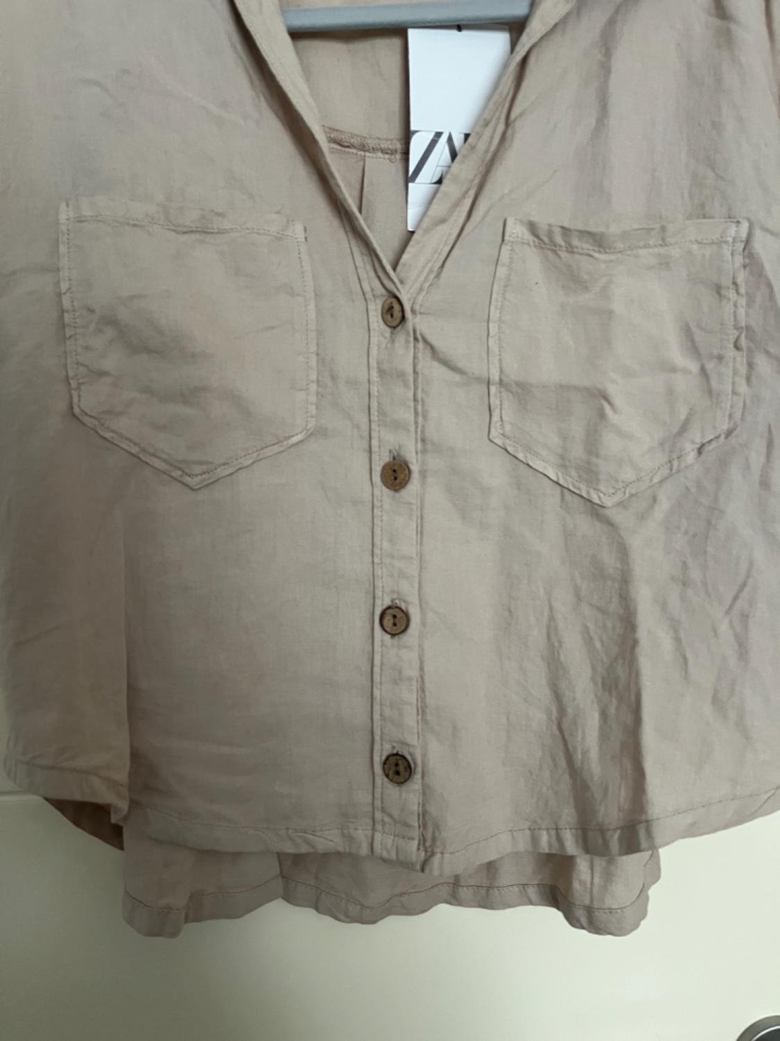 LINEN AND VISCOSE BLEND CROPPED SHIRT - Image 3