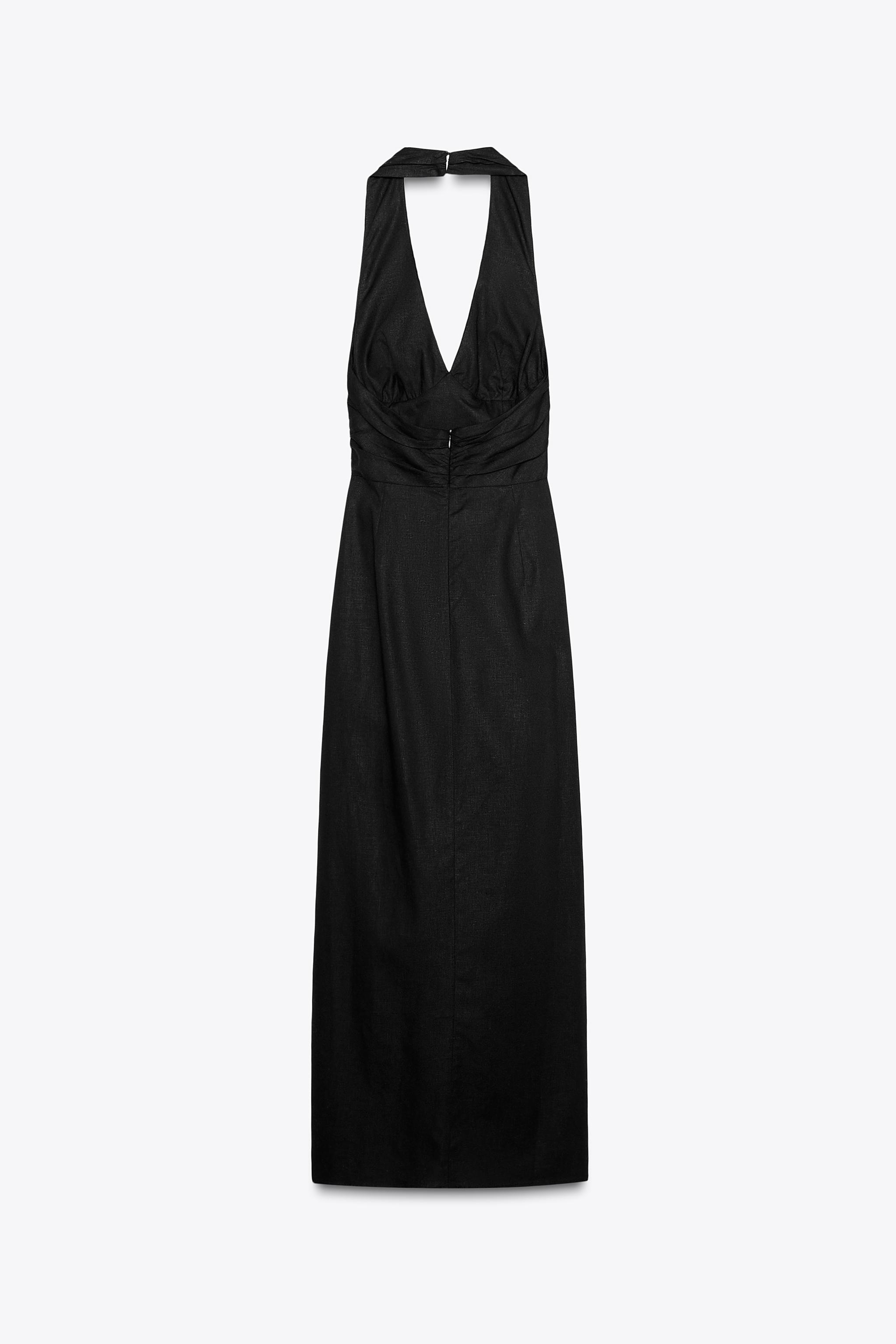 リネン ドレープ入りミディ丈ワンピース - レッド | ZARA Japan