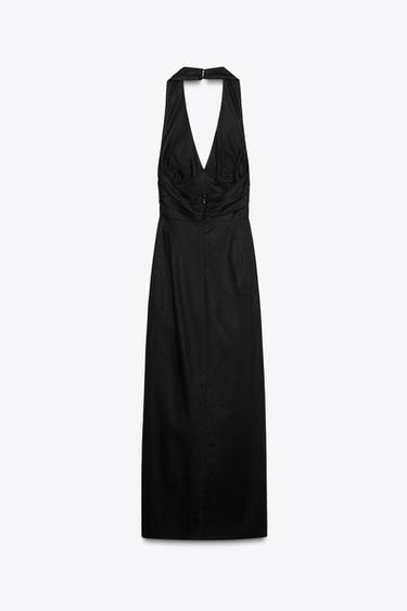 ROBE MIDI DRAPÉE EN LIN - Noir de Zara - Image 6