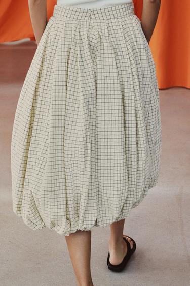 ZW COLLECTION CHECK BALLOON SKIRT - Ecru / Black by Zara - Image 2