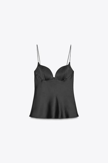 TOP SATINADO ESCOTE CORAZÓN - Negro de Zara