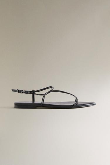 STRAPPY LEATHER SANDALS - Black by Zara - Image 0