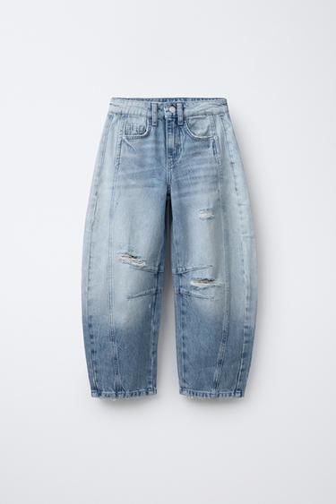 Zaras BARREL-JEANS MED REVOR - Blå