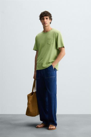 WASHED T-SHIRT WITH POCKET - Green by Zara