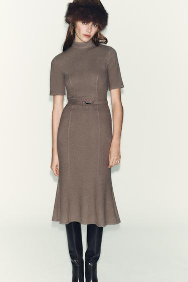 SOFT BELTED DRESS - brown vigore by Zara