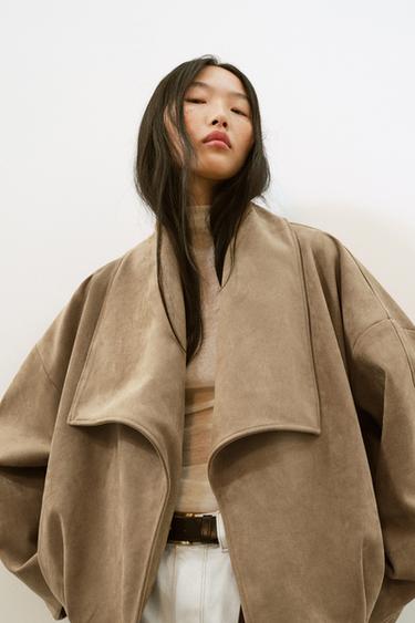 WRAPOVER FAUX SUEDE JACKET - Dark camel by Zara