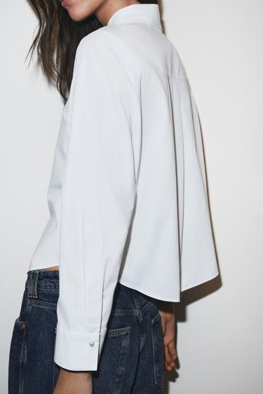 POPLIN SHIRT WITH FAUX PEARLS - White by Zara - Image 3
