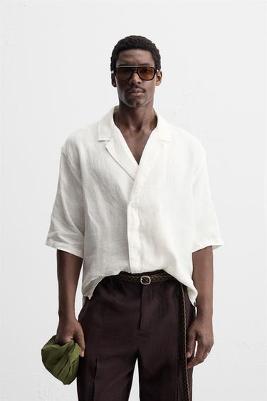 Veste Chemise Zara Sur Chemise Homme CHEMISE KIMONO 100 LIN Blanc