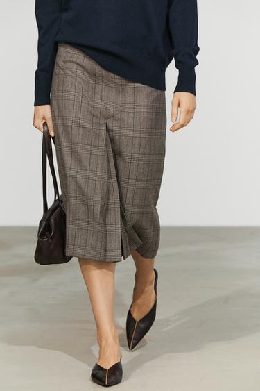 100% wool check midi skirt with pleat detail — 210 2