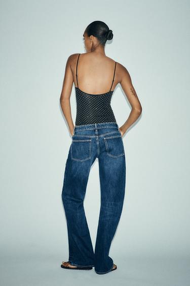 POLYAMIDE BODYSUIT WITH RHINESTONES - Black by Zara - Image 4