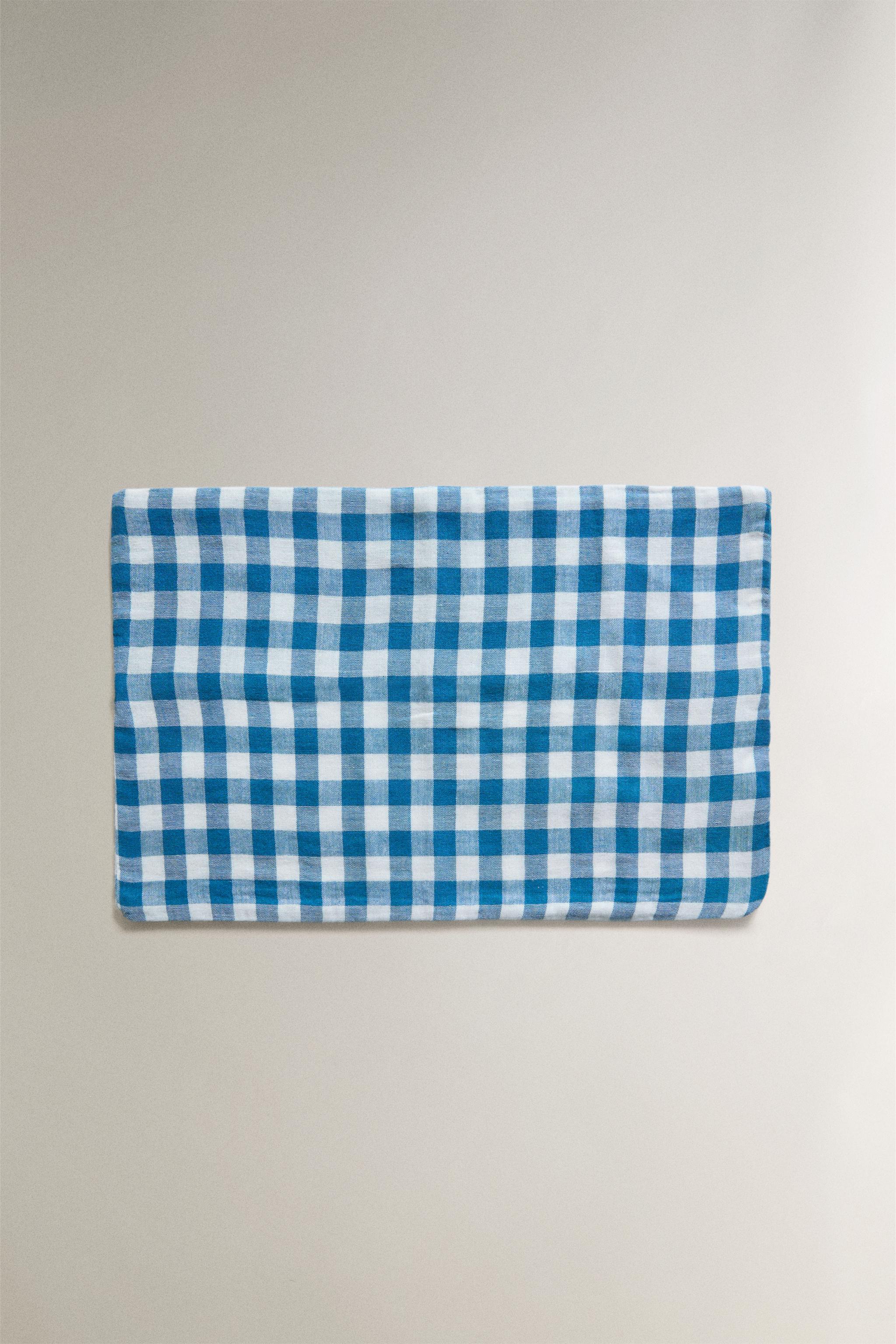 CHECKED CRIB FLAT SHEET AND PILLOWCASE SET — Bluish