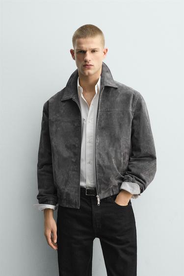 КУРТКА ИЗ ЗАМШЕВОЙ КОЖИ — СЕРЫЙ от Zara