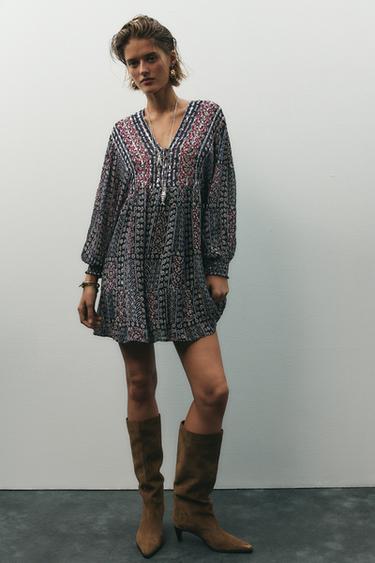Zara METALLIC THREAD PRINTED DRESS - Multicolored