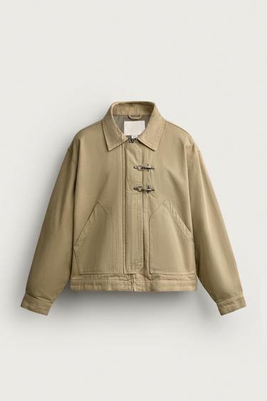 Zara RELAXED-FIT JACKET WITH METAL FROG FASTENINGS - taupe brown