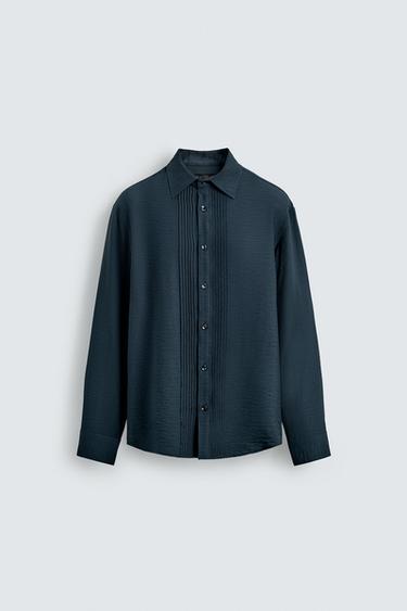 CHEMISE FLUIDE À PLIS NERVURÉS - Bleu de Zara - Image 6
