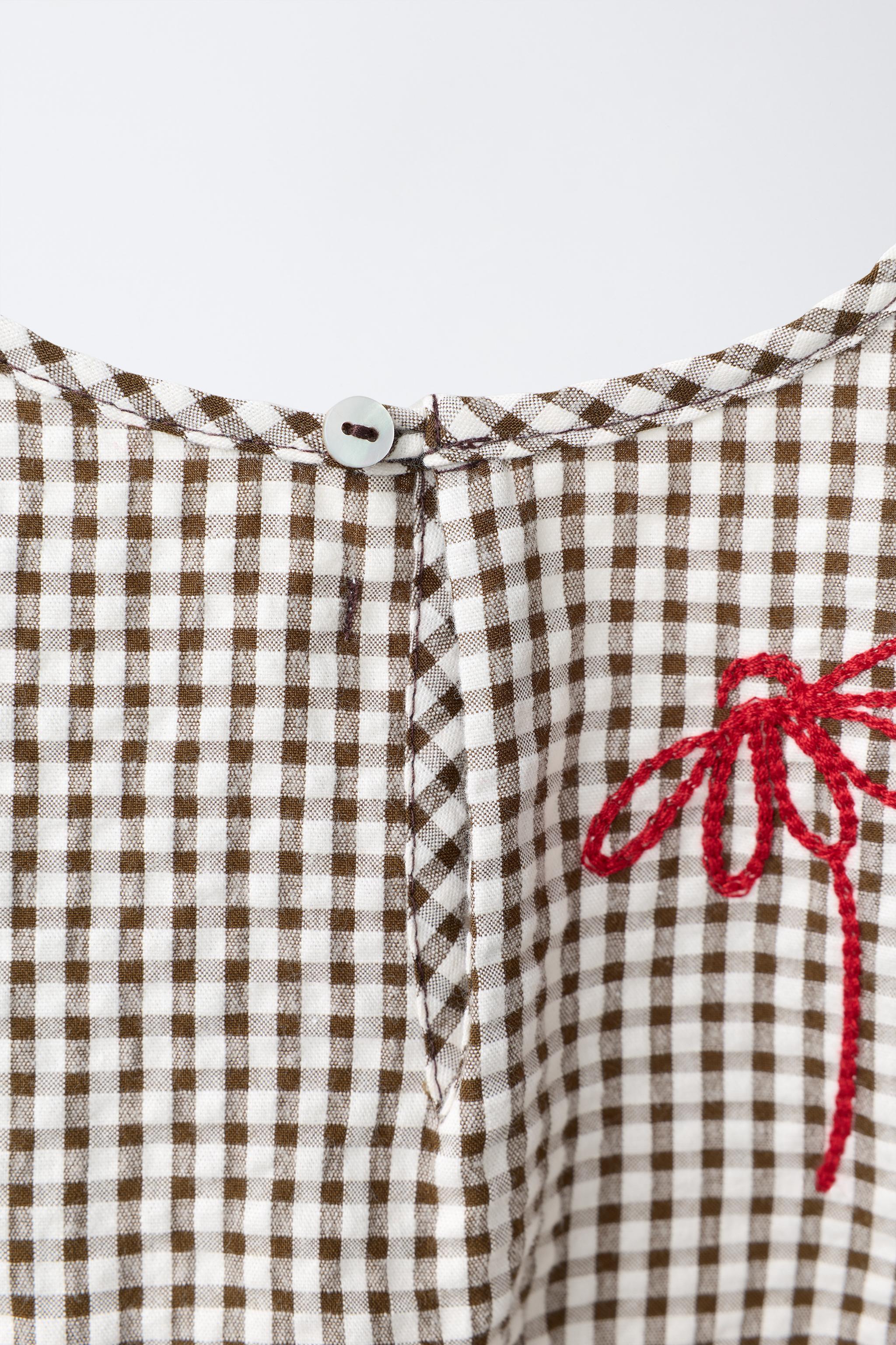 Детские рубашки Zara PLAID SHIRT WITH EMBROIDERED FLOWERS — фото 5