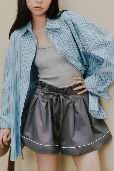 パイピングボリュームショートパンツウォッシュ群青色Zaraのパイピングボリュームショートパンツ - ウォッシュ群青色