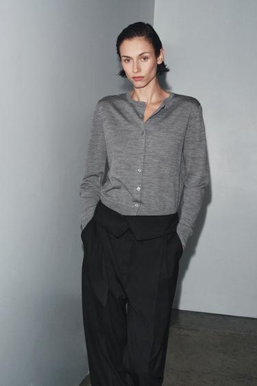 100% WOOL PLAIN KNIT CARDIGAN - Grey marl by Zara - Image 0