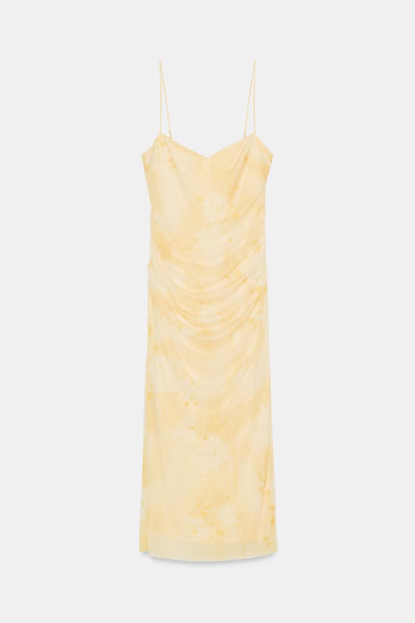 PRINTED MESH MIDI DRESS - yellow | ZARA Australia