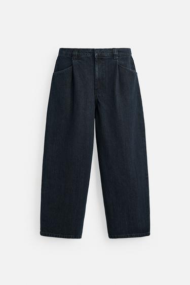 PLEATED WIDE-LEG JEANS - Indigo by Zara
