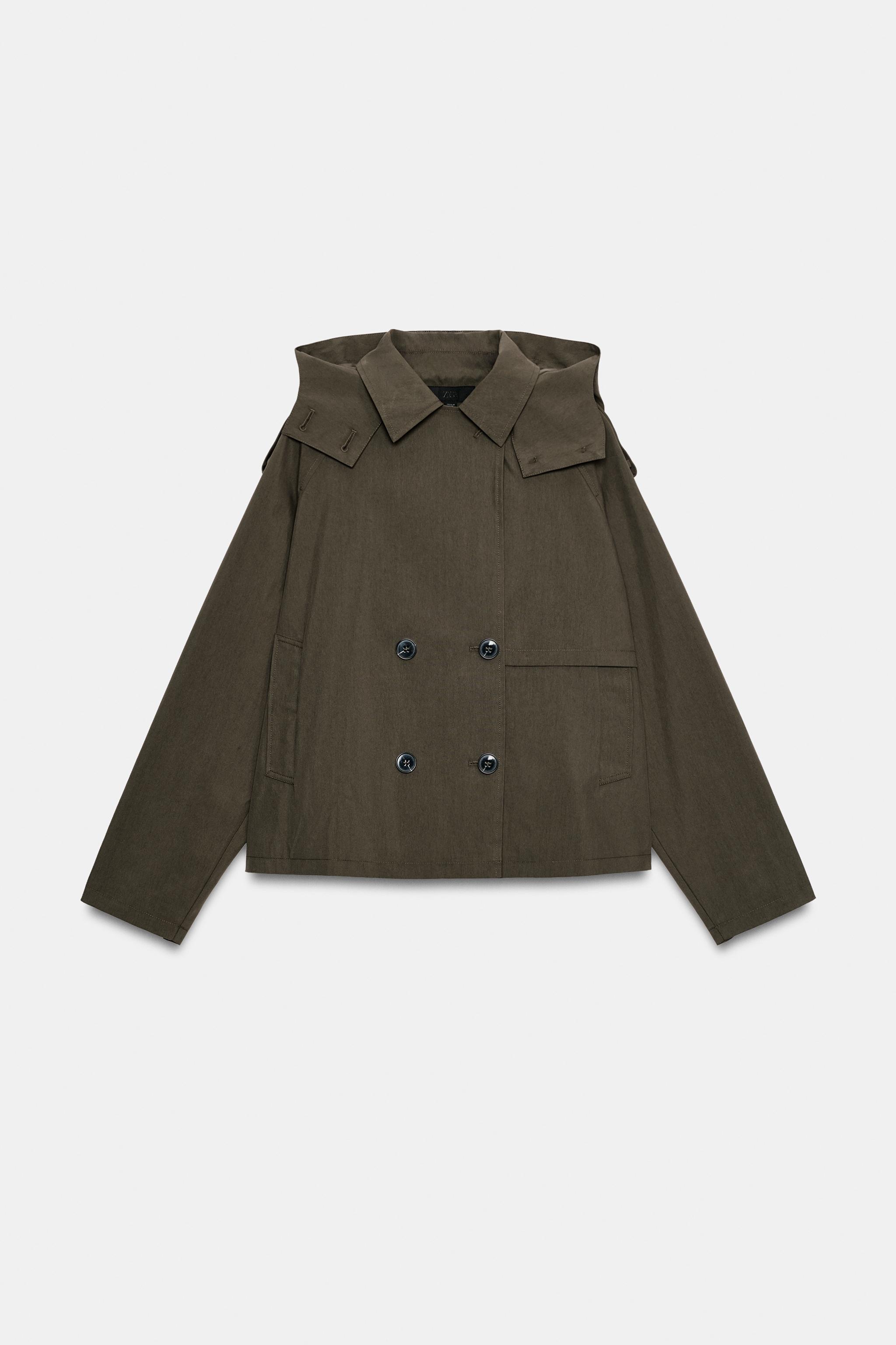 BLOUSON TRENCH COURT À CAPUCHE EN DAIM