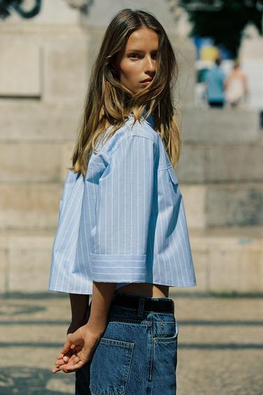 КОРОТКАЯ РУБАШКА ОКСФОРД — ВАСИЛЬКОВЫЙ от Zara