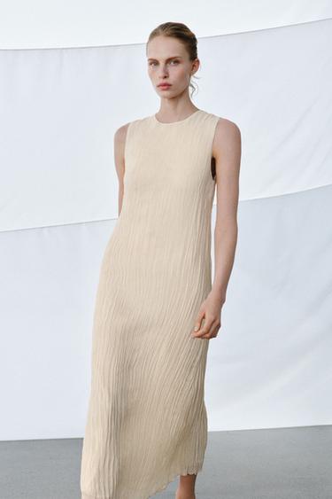 Zara COMBINATION DRESS WITH DETACHABLE OVERLAY ZW COLLECTION - Ecru