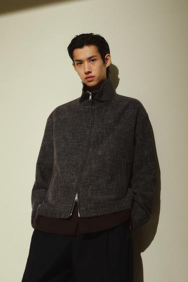 Zara 紋理休閒版襯衫式外套 - 棕色